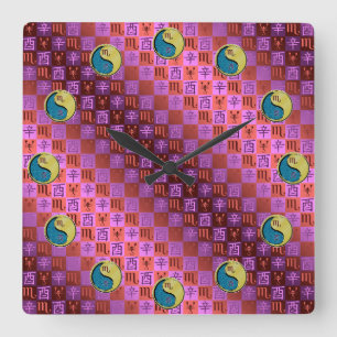 Horloge Carrée Scorpion & Coq de Métal