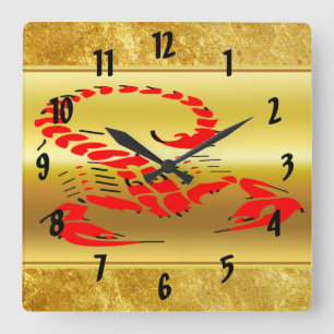 Horloge Carrée Scorpion venimeux rouge insecte très venimeux