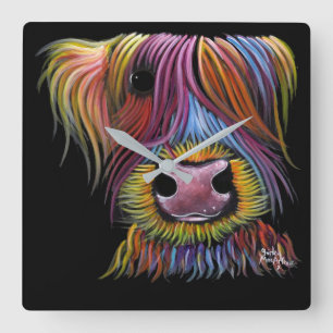 Horloge Carrée Scottish Highland Cow ' MacKENZIE ' par Shirley Ma