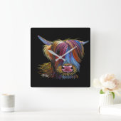 Horloge Carrée Scottish Highland Cow ' PODGER ' par Shirley M (Maison)