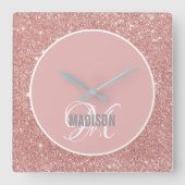 Horloge Carrée Script de parties scintillant rose vif moderne mon (Recto)