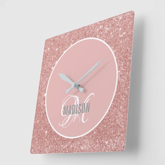 Horloge Carrée Script de parties scintillant rose vif moderne mon (Angle)