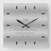 Horloge Carrée Script moderne Argent Mariage Anniversaire Gardien (Recto)