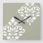 Horloge Carrée Scroll Damask Art I White on Green (Recto)