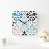 Horloge Carrée Scroll Damask XLg Motif Art Teals Browns White (Maison)