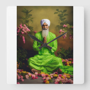 Horloge Carrée Se sant Shiromani Baba Ravidas Méditation Sikh en