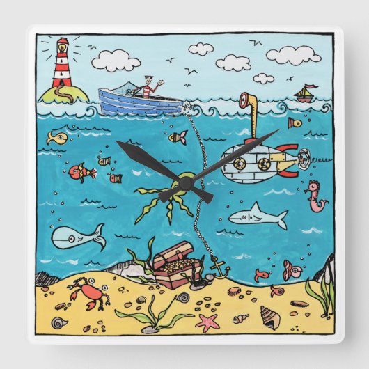 Horloge Carrée Sea Life Acrylique Wall Clock (Recto)