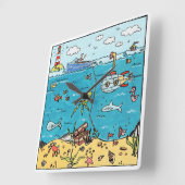 Horloge Carrée Sea Life Acrylique Wall Clock (Angle)