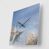 Horloge Carrée Sea Shells Star Poisson Peint à la main bleu Aquar (Angle)