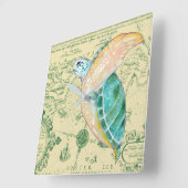 Horloge Carrée Sea Turtle Tan Map (Angle)