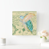 Horloge Carrée Sea Turtle Tan Map (Maison)