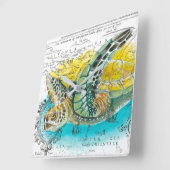 Horloge Carrée Sea Turtle Watercolor (Angle)