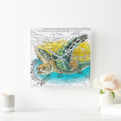 Horloge Carrée Sea Turtle Watercolor (Maison)
