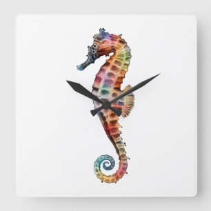 Horloge Carrée Seahorse Rainbow