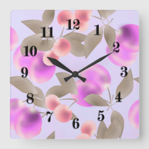 Horloge Carrée Seamless light plum fruits purple berries cherry p