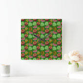 Horloge Carrée Seamless pattern tropical fruit & green background (Maison)