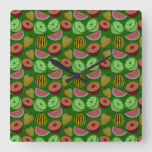 Horloge Carrée Seamless pattern tropical fruit & green background (Recto)