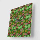 Horloge Carrée Seamless pattern tropical fruit & green background (Angle)