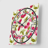 Horloge Carrée Seamless red cartoon cherry berry cute pattern whi (Angle)