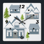 Horloge Carrée Seamless winter Merry Christmas landscape gray hou<br><div class="desc">Seamless winter Merry Christmas landscape gray houses green trees white background</div>