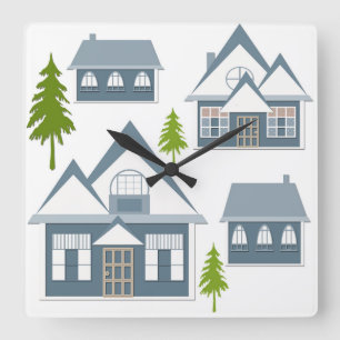Horloge Carrée Seamless winter Merry Christmas landscape gray hou