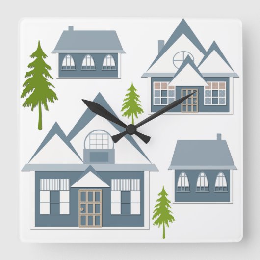 Horloge Carrée Seamless winter Merry Christmas landscape gray hou (Recto)