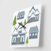 Horloge Carrée Seamless winter Merry Christmas landscape gray hou (Angle)