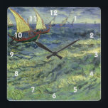 Horloge Carrée Seasons à Saintes Maries par Vincent van Gogh<br><div class="desc">Seascape at Saintes-Maries (1888) de Vincent van Gogh est un Post impressionnisme vintage de peinture de nature d'art. Un paysage marin avec des voiliers naviguant sur les vagues de l'océan. Une scène nautique maritime avec bateaux et bateaux sur la mer. À propos de l'artiste : Vincent Willem van Gogh (1853-1890)...</div>
