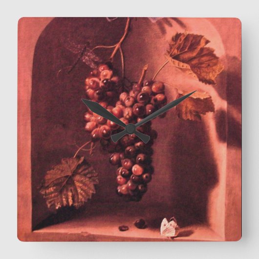 Horloge Carrée SEASON's FRUITS HANGED GRAPES Antique Red Rustic (Recto)