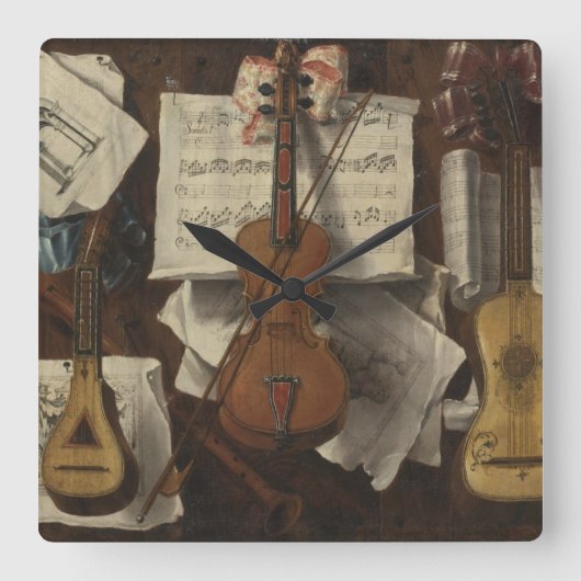 Horloge Carrée Sebastiano Lazzari Trompe - Violin and Music Notes (Recto)