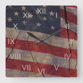 Horloge Carrée Segment du drapeau américain patriotique au-dessus (Recto)