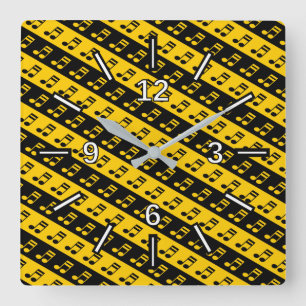 Horloge Carrée Seizième Motif de notes en noir et jaune
