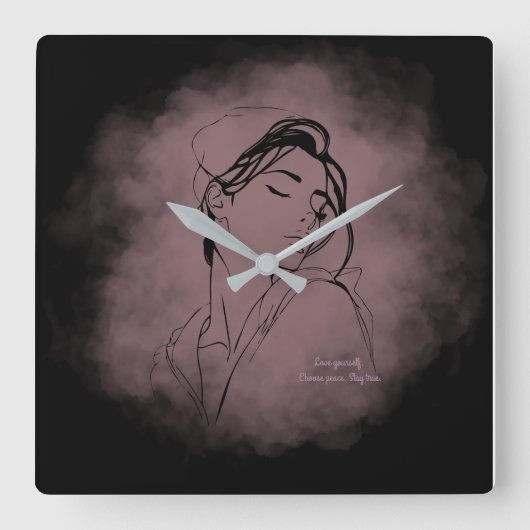 Horloge Carrée Self-Love Line Art Clock – "Love Yourself" Design (Recto)