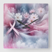 Horloge Carrée Sensibilisation au cancer du sein Ruban rose Abstr (Recto)
