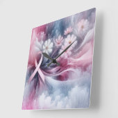 Horloge Carrée Sensibilisation au cancer du sein Ruban rose Abstr (Angle)