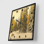 Horloge Carrée Sentier hivernal neige avec pins (Angle)