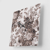 Horloge Carrée Sepia Brown Toile Florale Vintage No.3 (Angle)