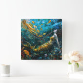 Horloge Carrée “Séraphina” – Sirène Mystique et Magnifique (Maison)