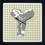 Horloge Carrée Serengeti Safari Dot avec Pop Art Elephant<br><div class="desc">Motif de pois mod dans la palette de couleurs "Safari" d'Emporio Moffa avec design Pop Art Elephant sur l'avant et points simples sur l'arrière.</div>