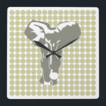 Horloge Carrée Serengeti Safari Dot avec Pop Art Elephant<br><div class="desc">Motif de pois mod dans la palette de couleurs "Safari" d'Emporio Moffa avec design Pop Art Elephant sur l'avant et points simples sur l'arrière.</div>