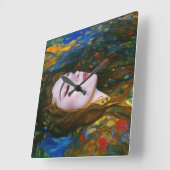 Horloge Carrée "Sérénité pétale" - Femmes dans l'eau (Angle)