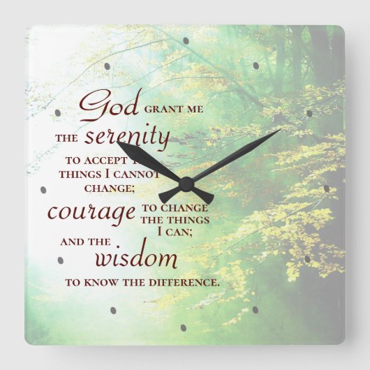 Horloge Carrée Serenity Prayer (Recto)