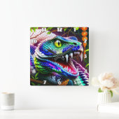 Horloge Carrée Serpent de Cobra aux écailles turquoise et bleue v (Maison)