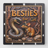 Horloge Carrée Serpent Rat Amis Improbables (Recto)