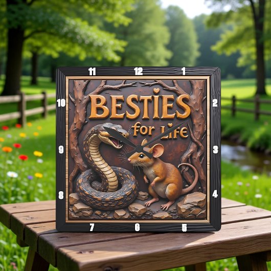 Horloge Carrée Serpent Rat Amis Improbables