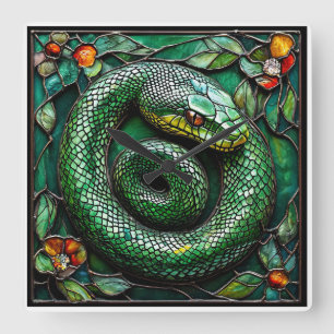 Horloge Carrée 🐍 Serpent Vert Décoration Moderne de Maison Natur