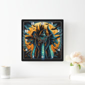 Horloge Carrée Serpents à trois têtes dans une nuit éffrayante d' (Maison)