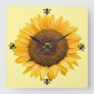 Horloge Carrée Serrure murale de l'abeille de tournesol