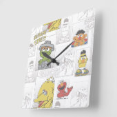 Horloge Carrée Sesame StreetVintage Comic Motif (Angle)