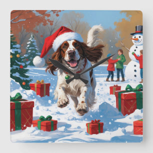 Horloge Carrée Setter anglais coule dans la neige avec Casquette 